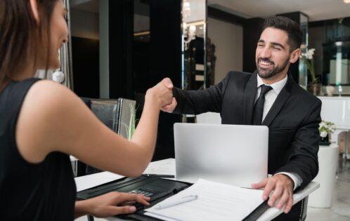 man and woman handshake